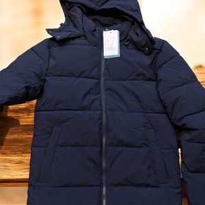 Skieer Men's  Coat Waterproof blue Quilted Puffer Jacket w/Detachable Hood Small